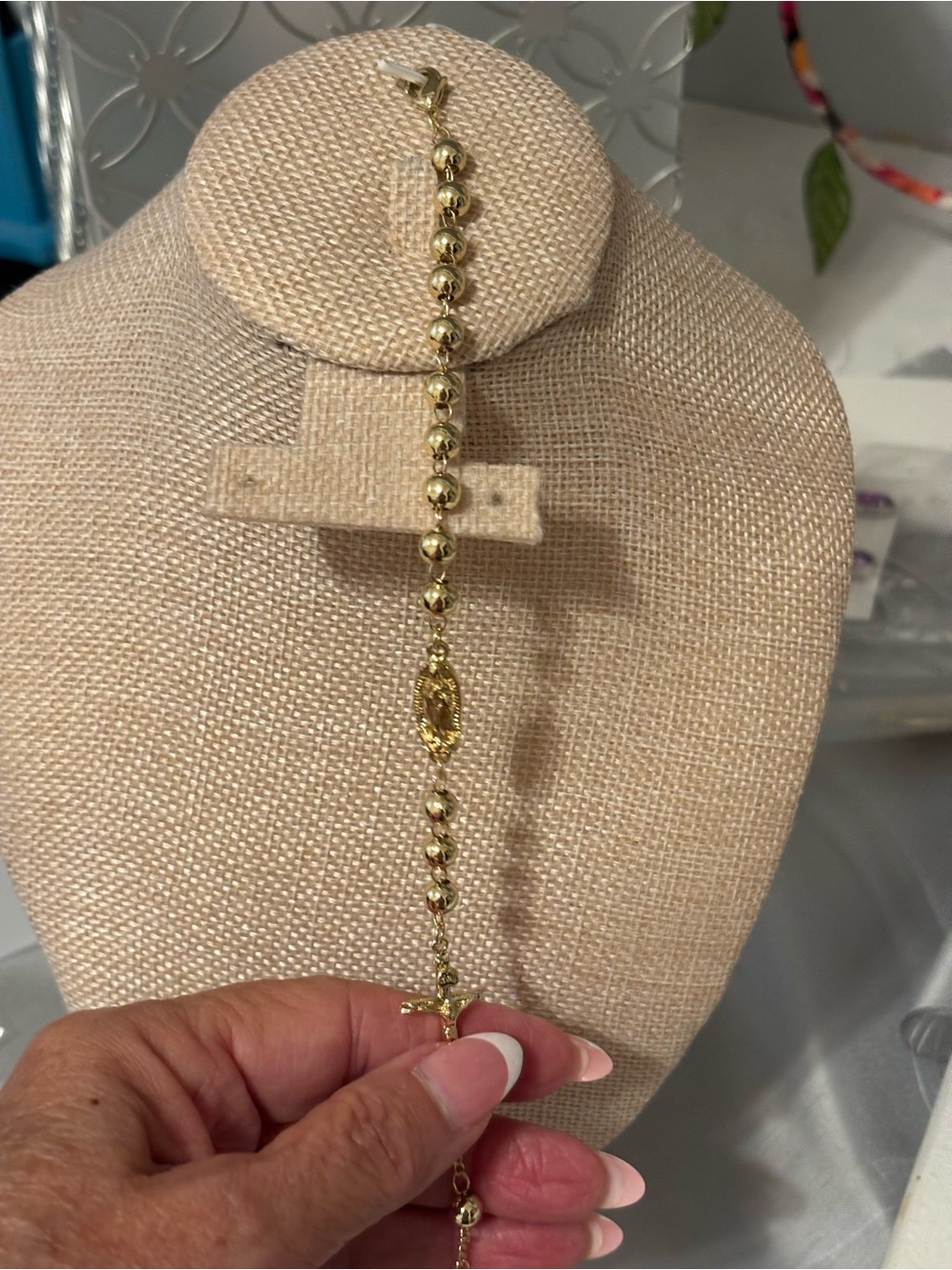 Gold Bead Rosary-Style Women’s Bracelet